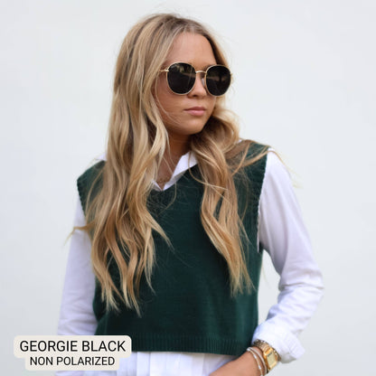 Georgie - Women's Large Round Sunglasses: Black