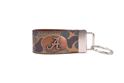 Alabama Crimson Tide Old School Camo Leather Loop Keychain.: Brown/Tan Camo