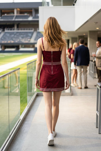 Exclusive Lace Trimmed Day-to-Night Mini Dress: RED/OFF WHITE