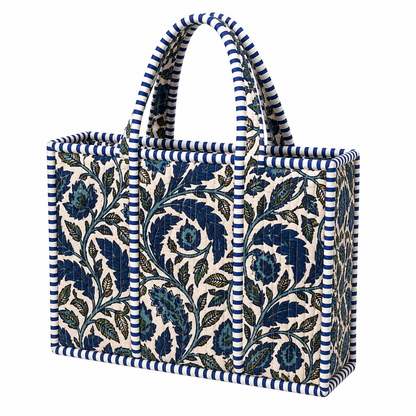 Blue Vine Quilted Bag Print: Large
