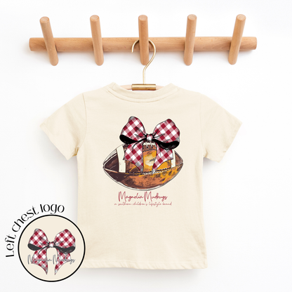Gingham Bow | Crimson | Football Kid’s Tee