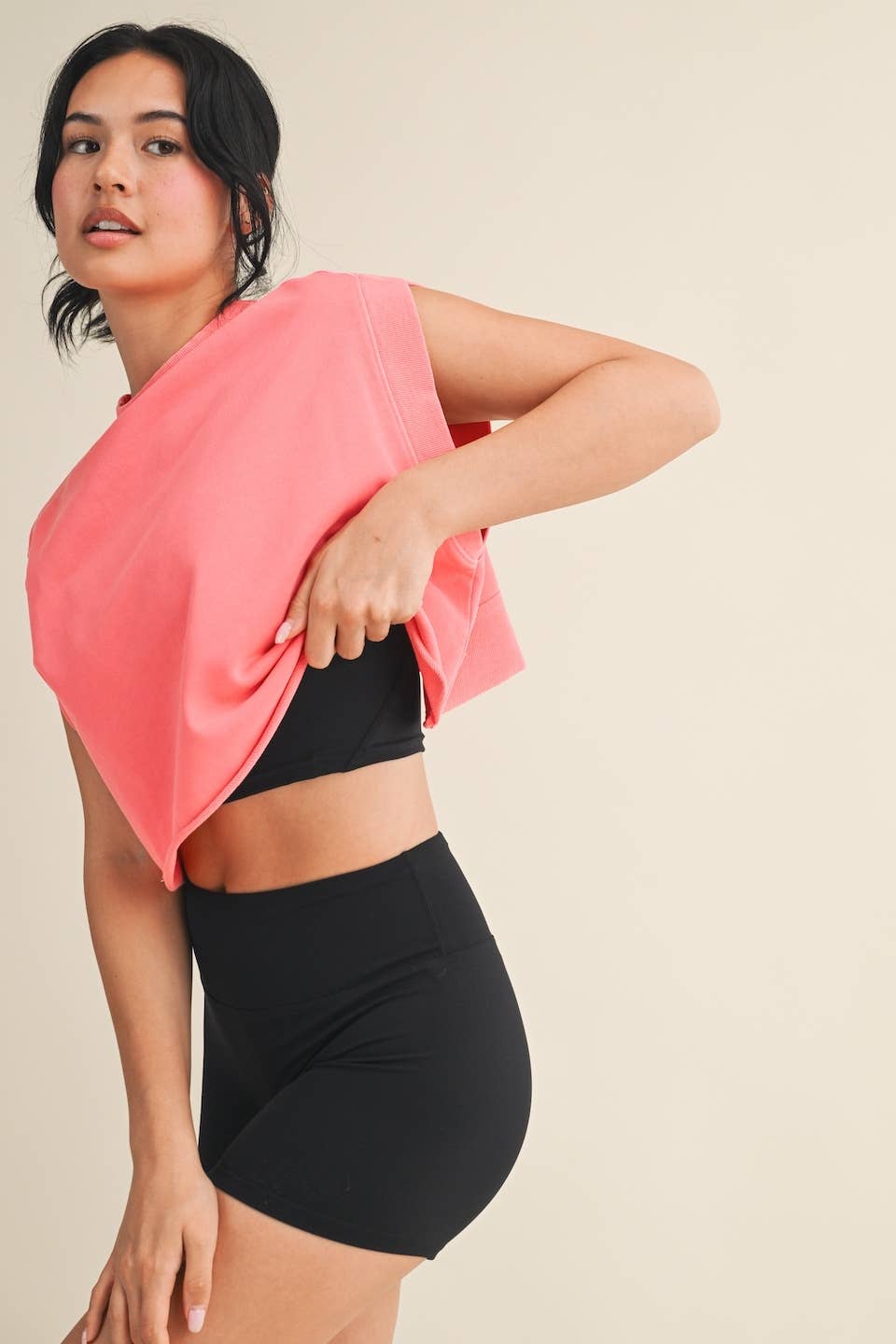 Mineral Wash Open Back Top: Coral