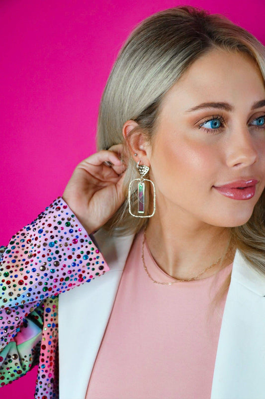 Iridescent Stick Hoops: Rectangle
