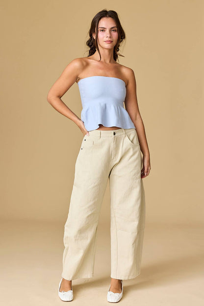 Ellie Strapless Knit Peplum Top: White