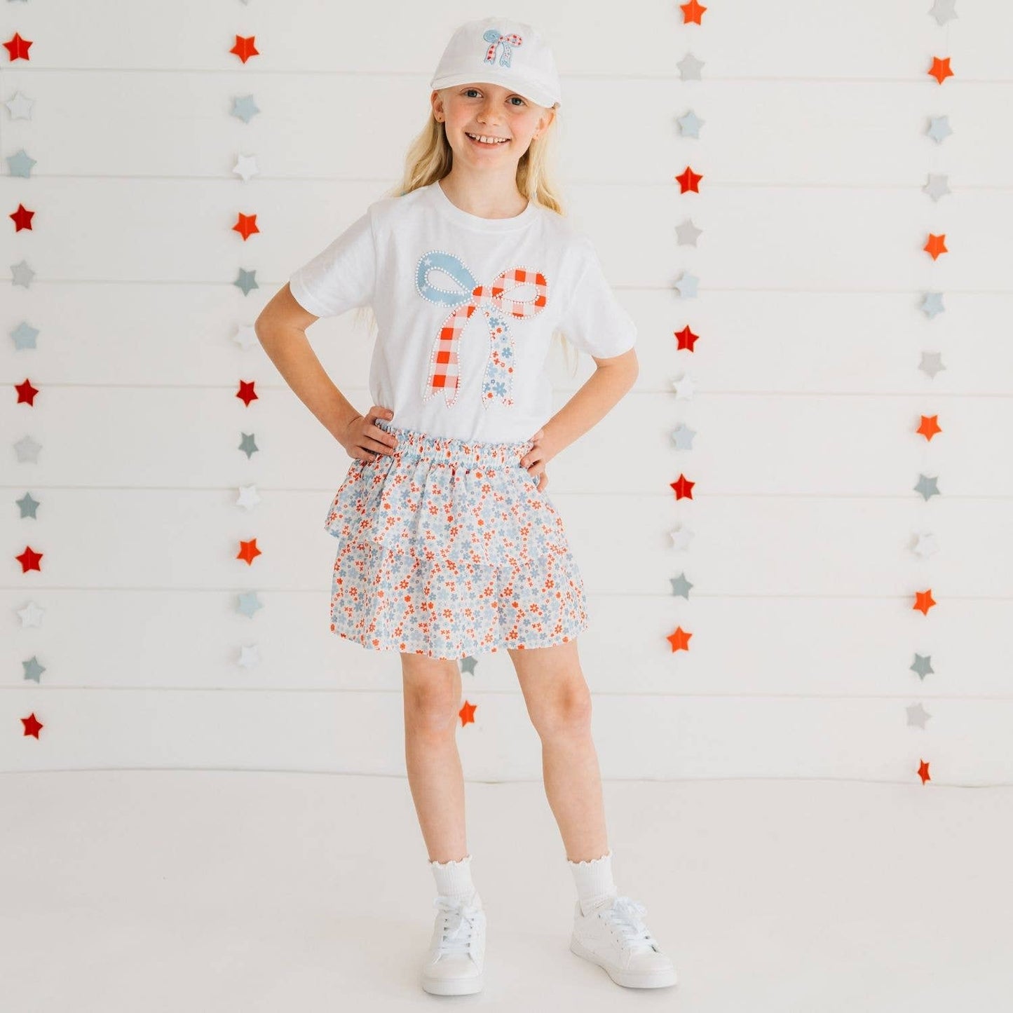 Patchwork Bow Patch Short Sleeve T-Shirt - Fourth of July