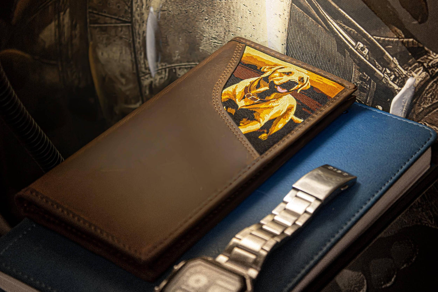 Lab Men's Secretary Tall Woven Patch Leather Wallet.