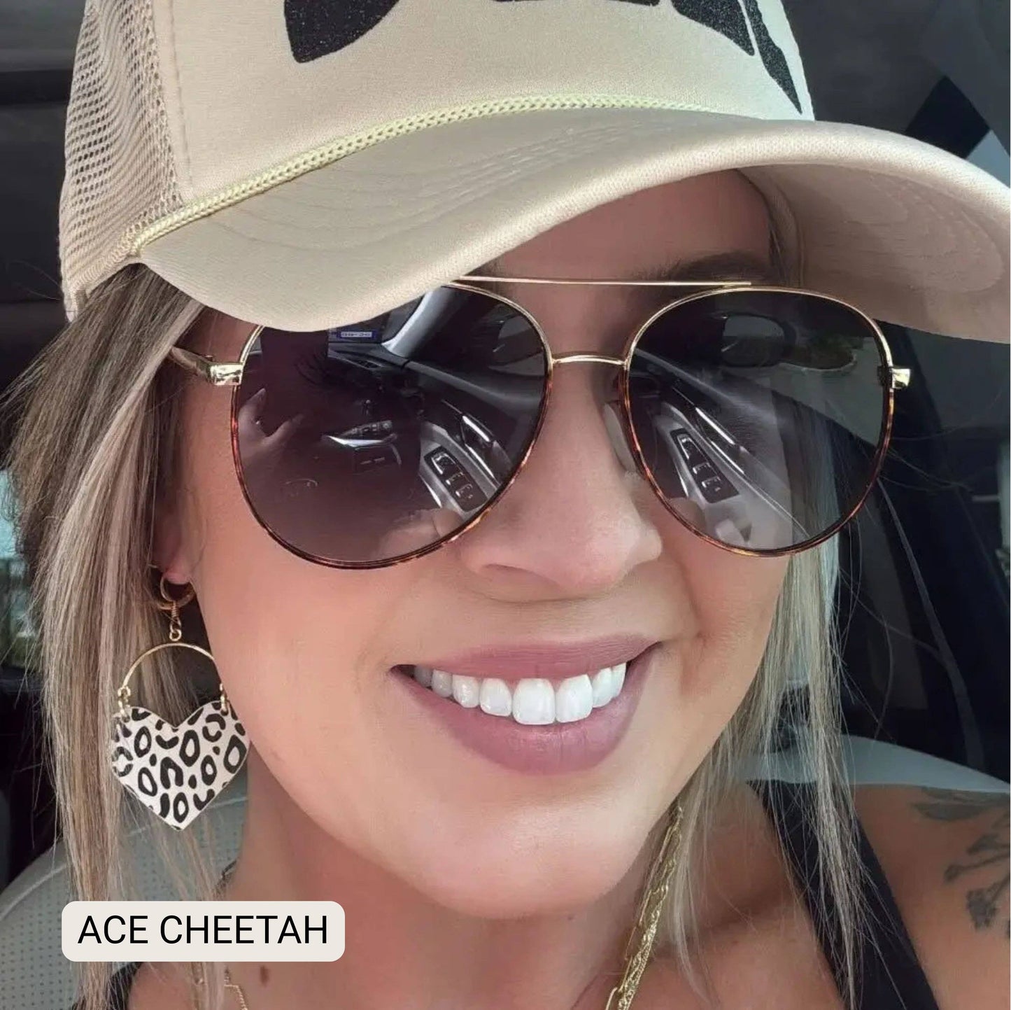 ACE - Unisex Aviator Sunglasses – Polarized Hair-Friendly: Cheetah