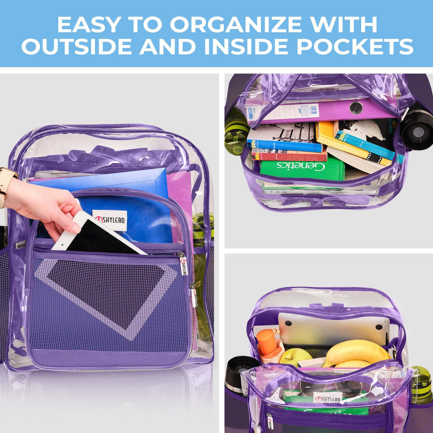 Clear Backpack For School XL | Top YKK® Zip | Purple Rhino: Purple Rhino