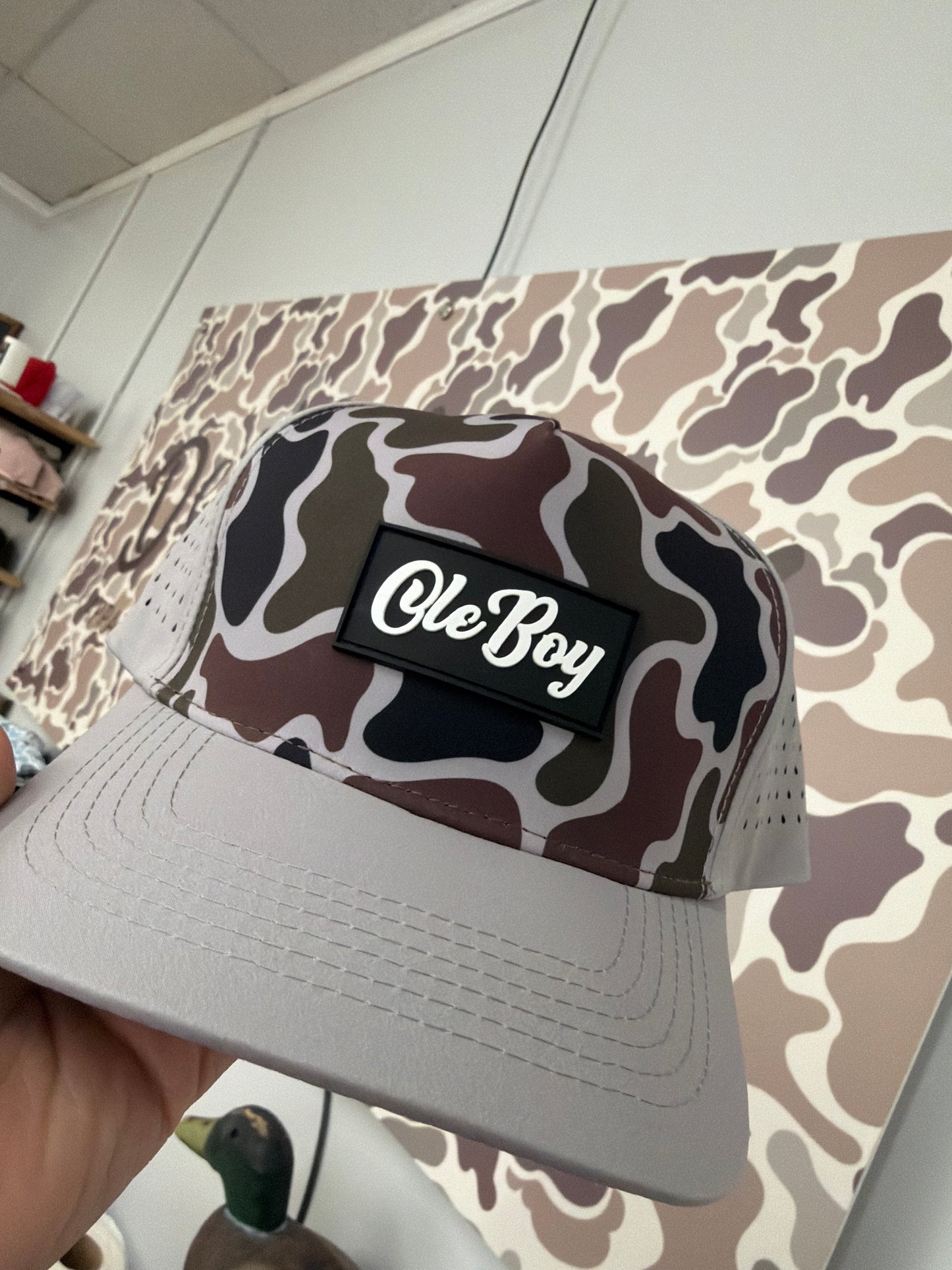 OLE BOY Performance Green/Brown Duck Camo Rubber Patch Hat