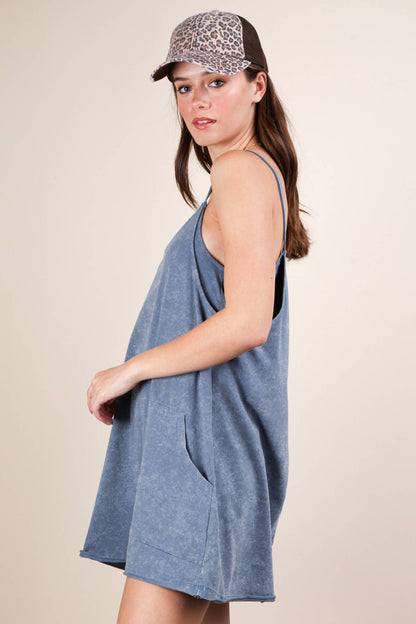 ND31251-Mineral Washed Knit Mini Dress with Shorts Inside : GREEN / S-M-L