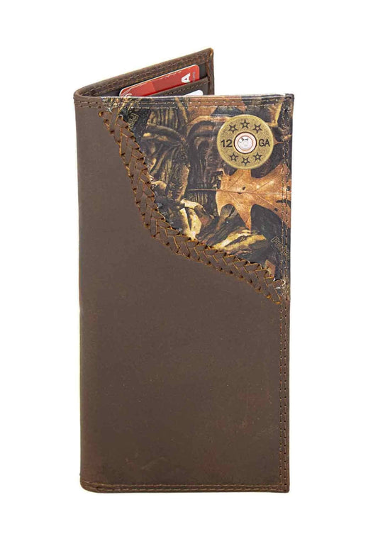 Shot Shell Camo Corner Leather Wallet – Bifold, Trifold or Tall Roper: Tall Roper
