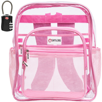 Clear Backpack For School XL | Top YKK® Zip | Pink Rhino: Pink Rhino