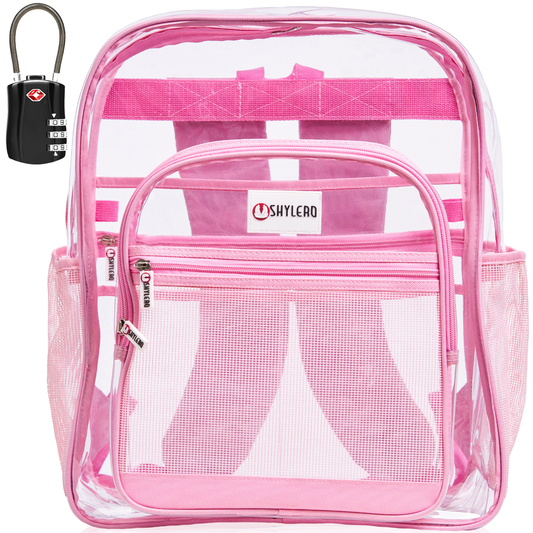 Clear Backpack For School XL | Top YKK® Zip | Pink Rhino: Pink Rhino