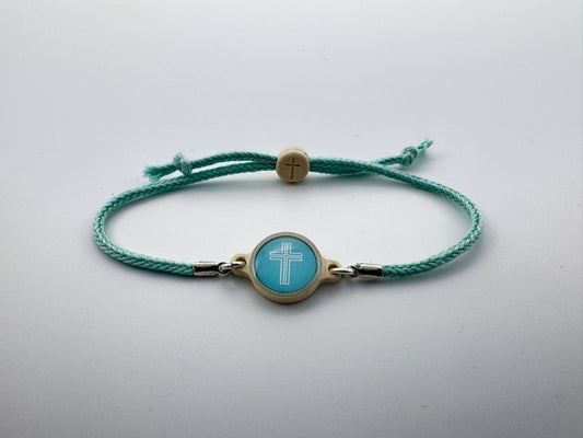 Tap To Pray™ - Survivor Series Handmade Bracelets: Sea Foam + Cross