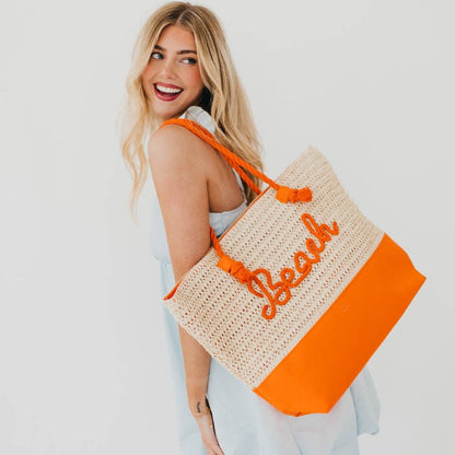 Beach Bum Raffia Tote Bag: Orange