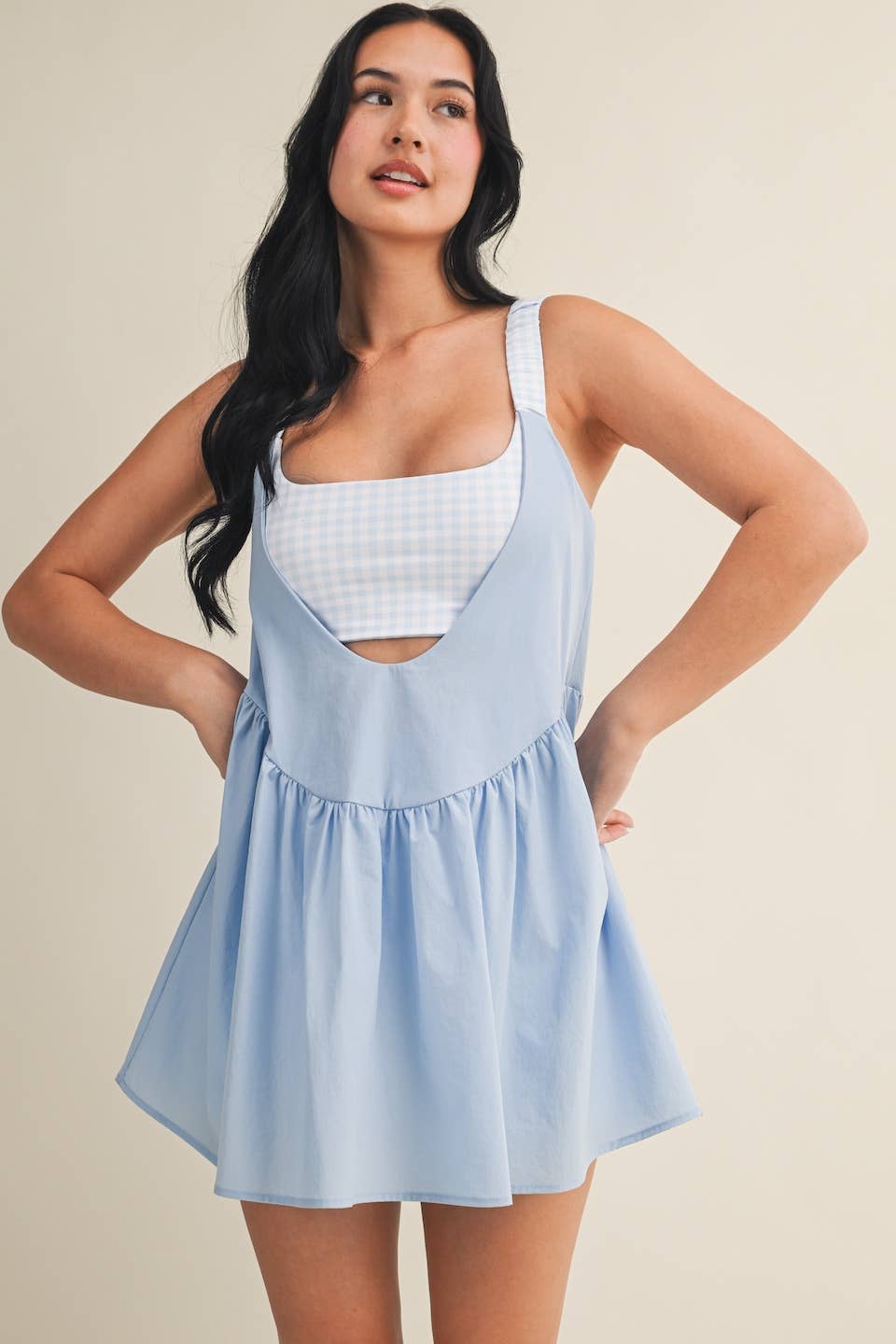 Gingham Print Double Layered Play Dress: Blue