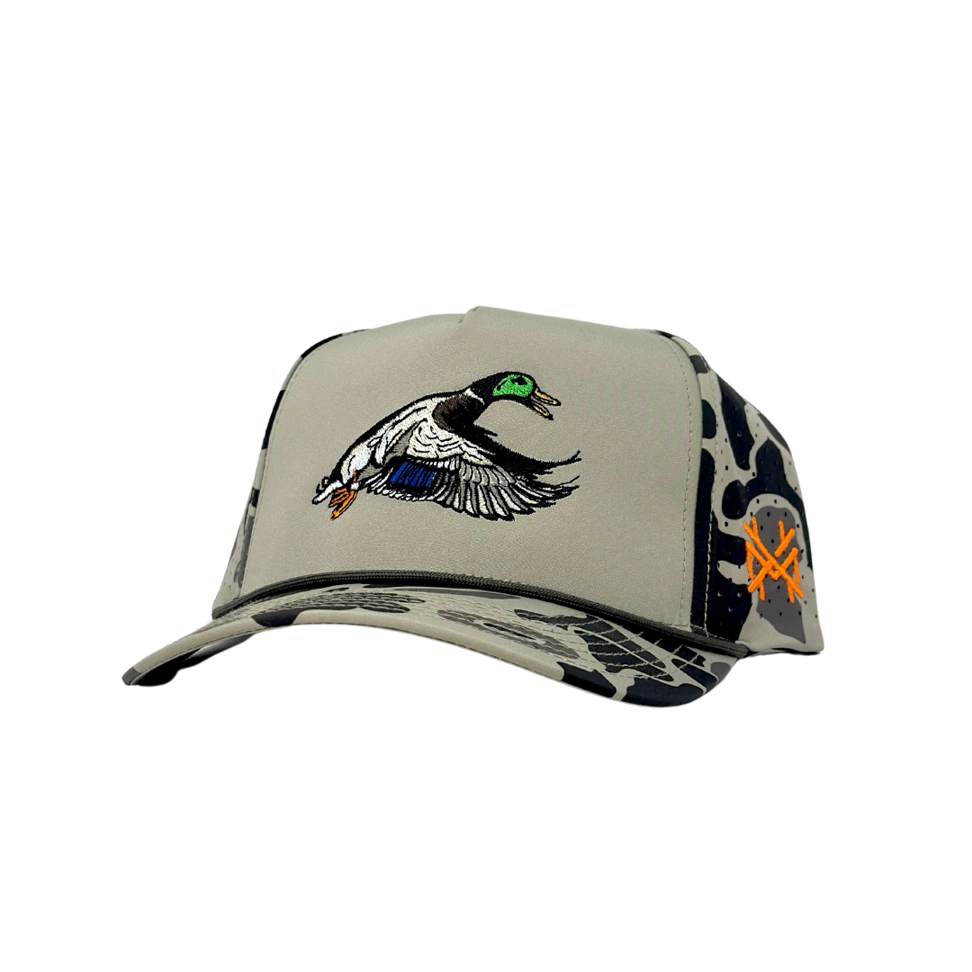 MHC Mallard Trucker Hat: Pacific Tan Front/Camo Back