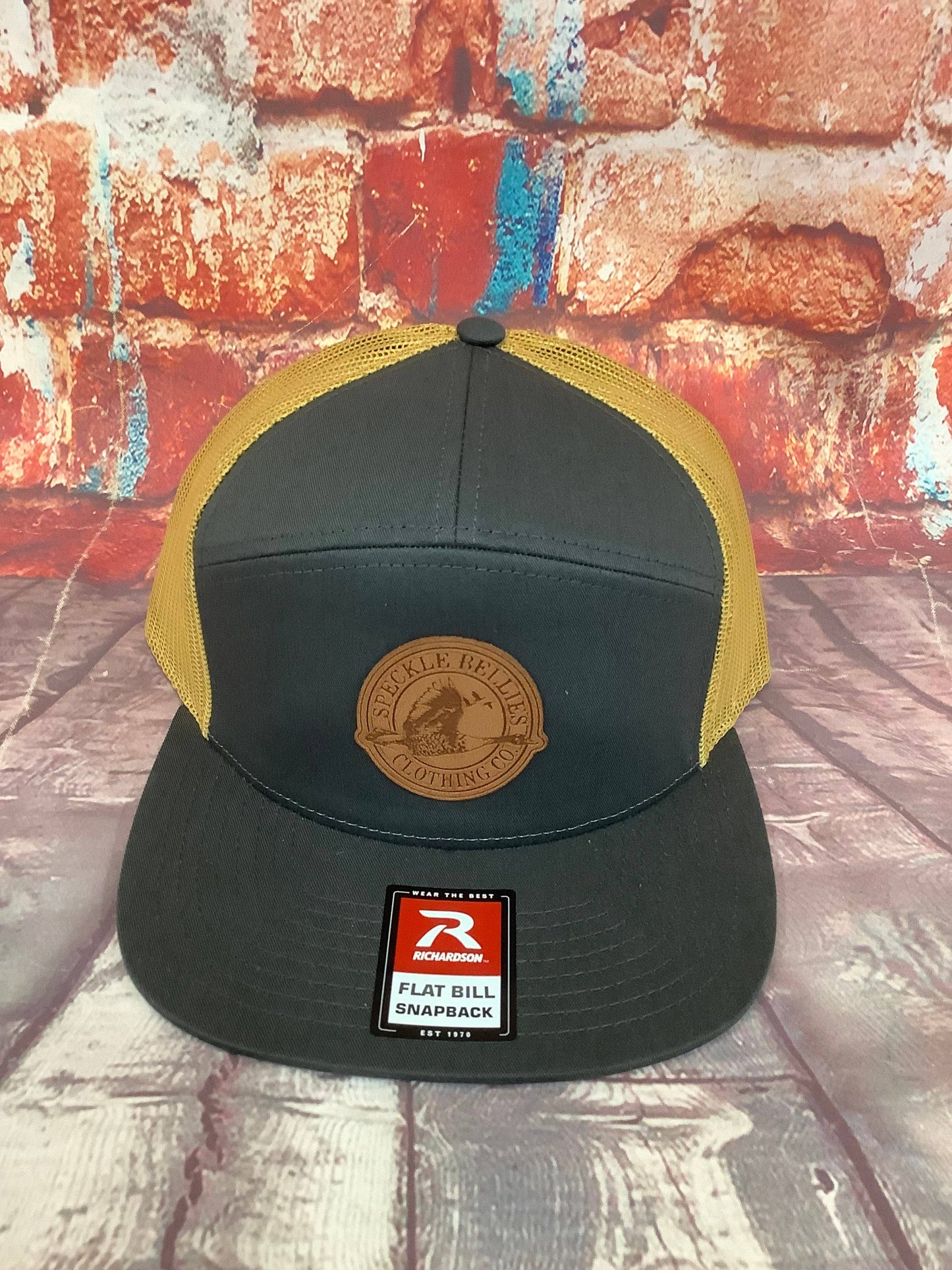 Circle Logo Leather Patch Flat Bill: Charcoal/Black