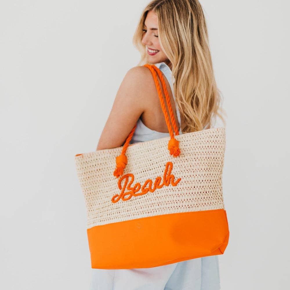 Beach Bum Raffia Tote Bag: Orange