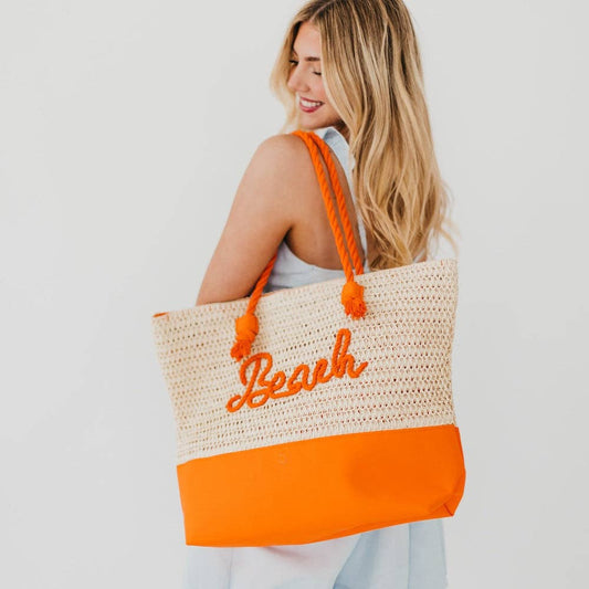 Beach Bum Raffia Tote Bag: Orange