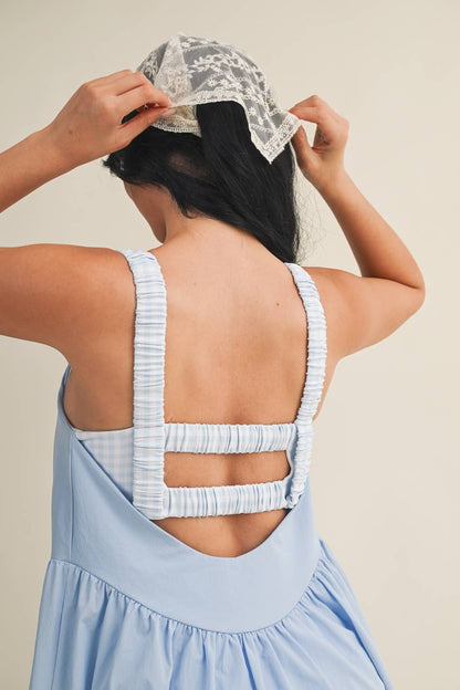 Gingham Print Double Layered Play Dress: Blue