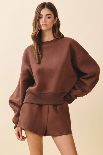 CT7976-Dropped Shoulder Sweatshirt: Chocolate