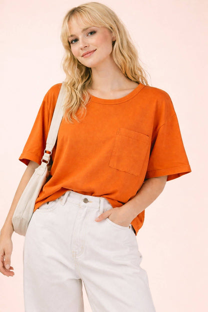 NT11429-Mineral Washed Oversized Crop Comfy Knit Top: BLUE