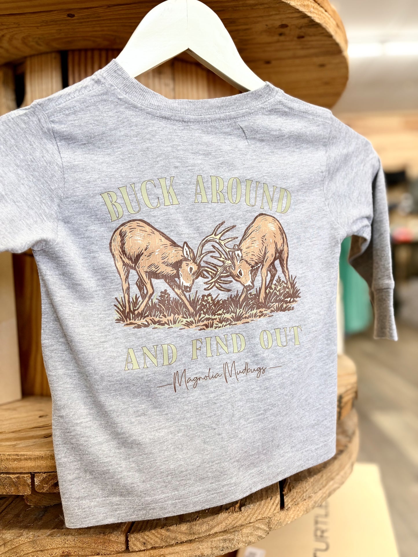 Buck Around Kids T-Shirt | Hunting & Outdoors: LS Heather Gray