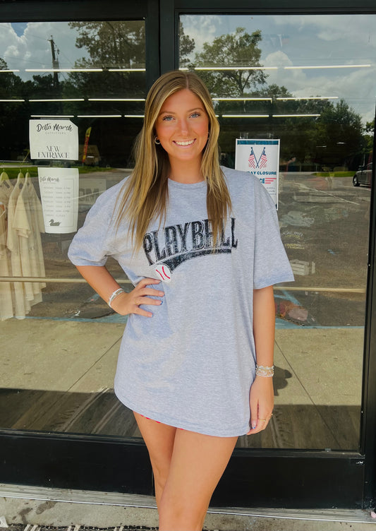 Play Ball baseball Short Sleeve: Gray/black