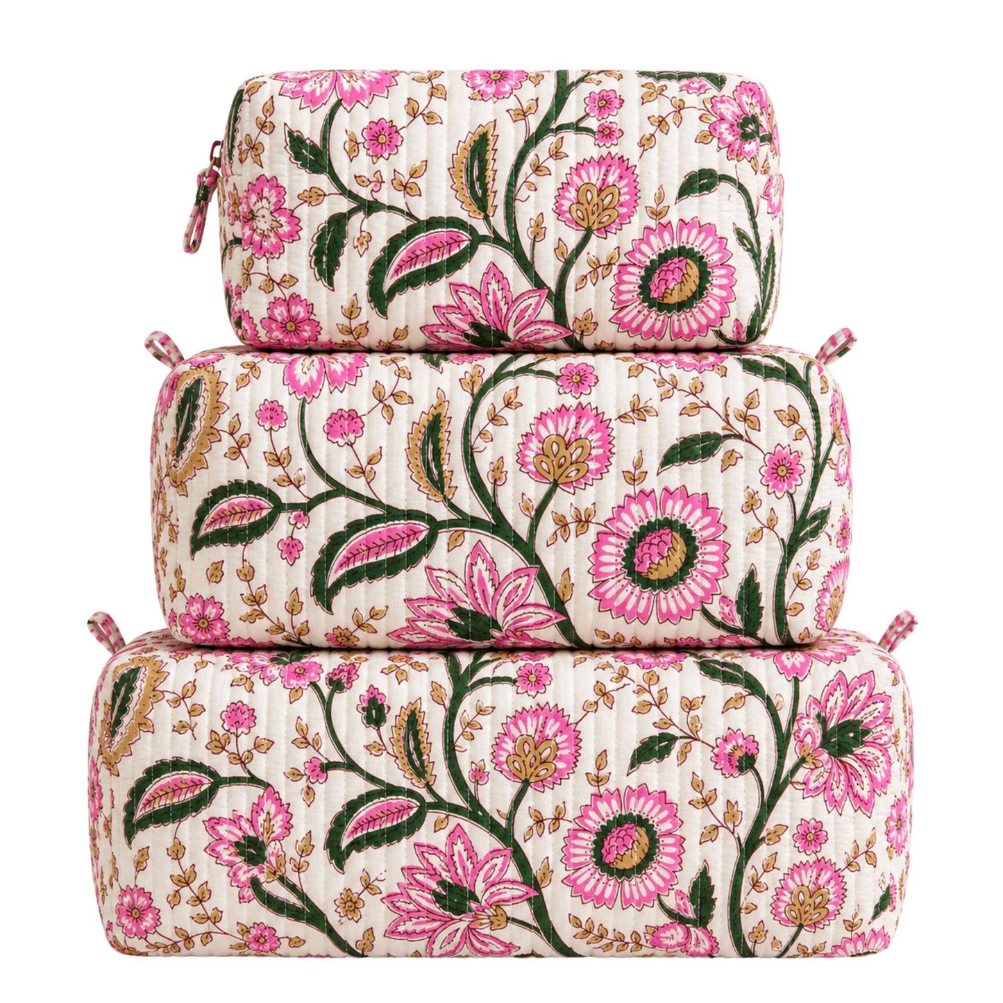 Pink and Green Floral Quilted Bag Print: Large