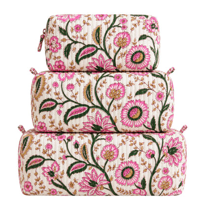 Pink and Green Floral Quilted Bag Print: Large