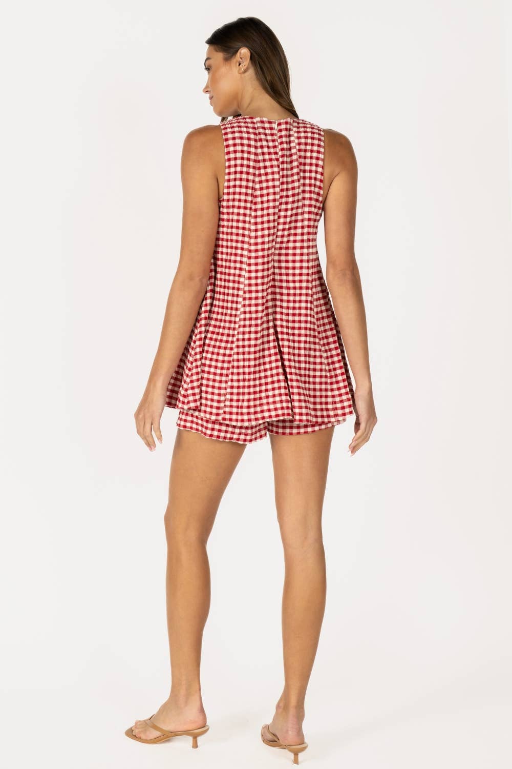 Gingham Sleeveless Baby doll Romper - RED