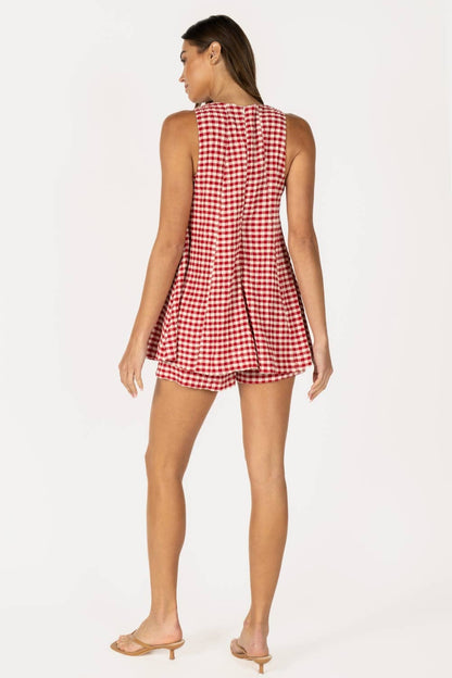 Gingham Sleeveless Baby doll Romper - RED