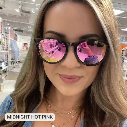 Midnight - Women's Polarized Medium Horn Sunglasses: Hot Pink