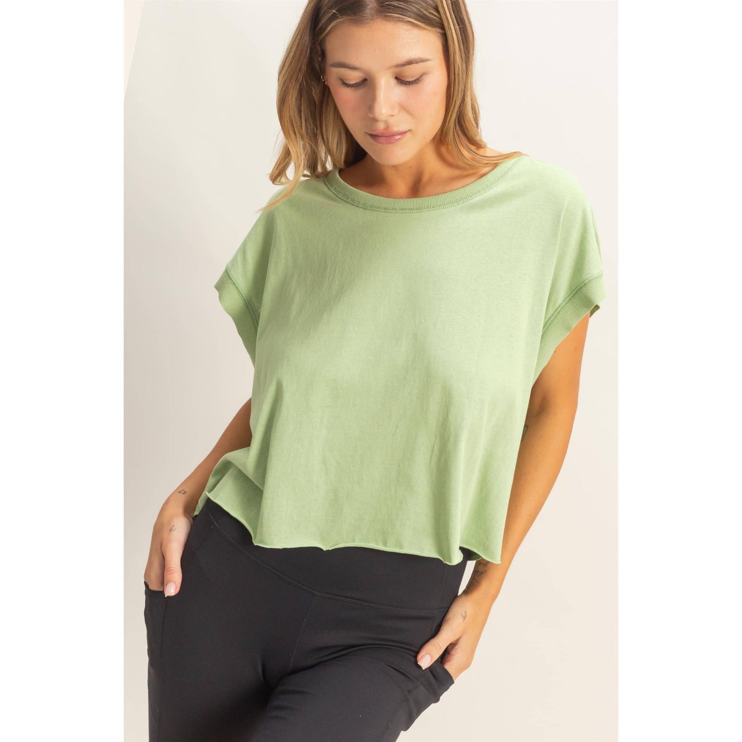 Boxy Crew Neck Top: SAGE