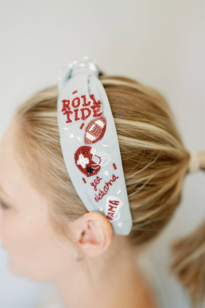 The University of Alabama Beaded Headband (light grey)
