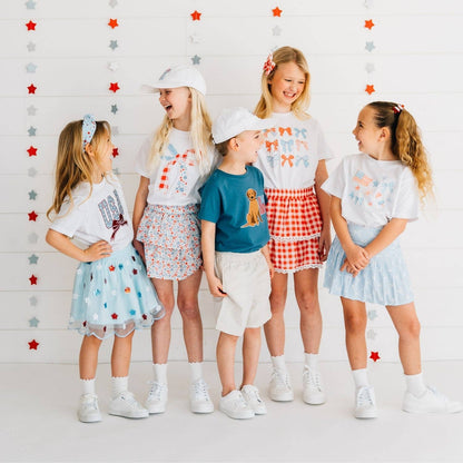 Patchwork Bow Patch Short Sleeve T-Shirt - Fourth of July