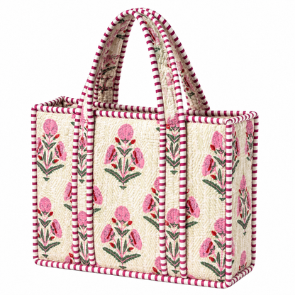 Light Pink Floral Quilted Bag Print: Large