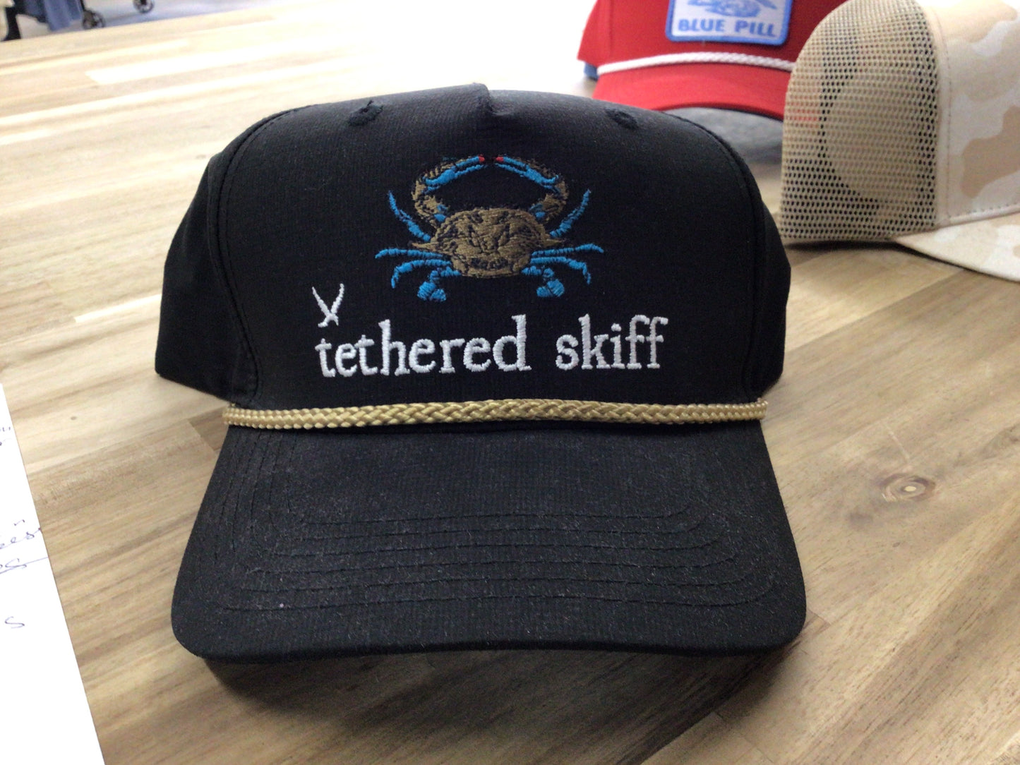 Tethered Skiff blue crab - black gold rope