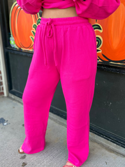 LULU MAC Waffle Pants : HOT PINK