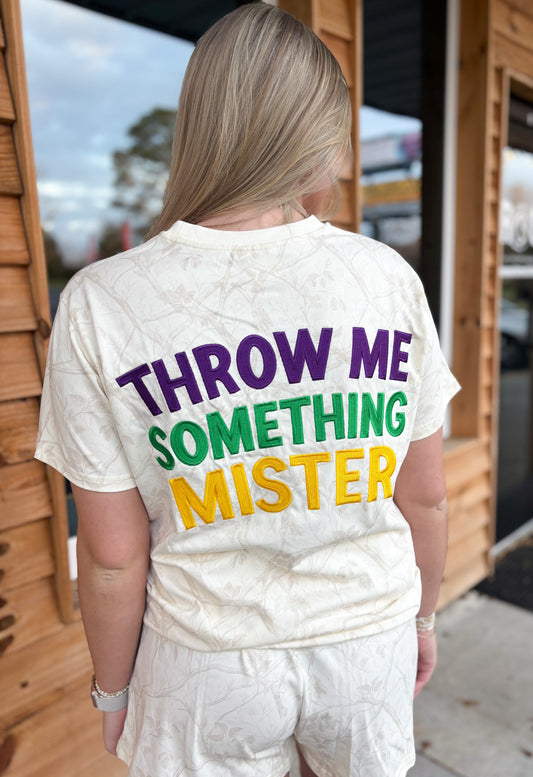 Mardi Gras Camo Throw Me Something Mister Two Piece Set