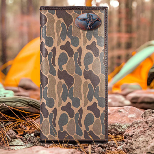 Mallard Men's Secretary Old School Camo Leather Wallet.: Brown/Tan Camo