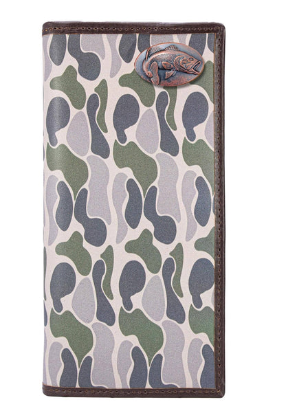 Bass Men's Secretary Old School Camo Leather Wallet.: Green/Gray Camo