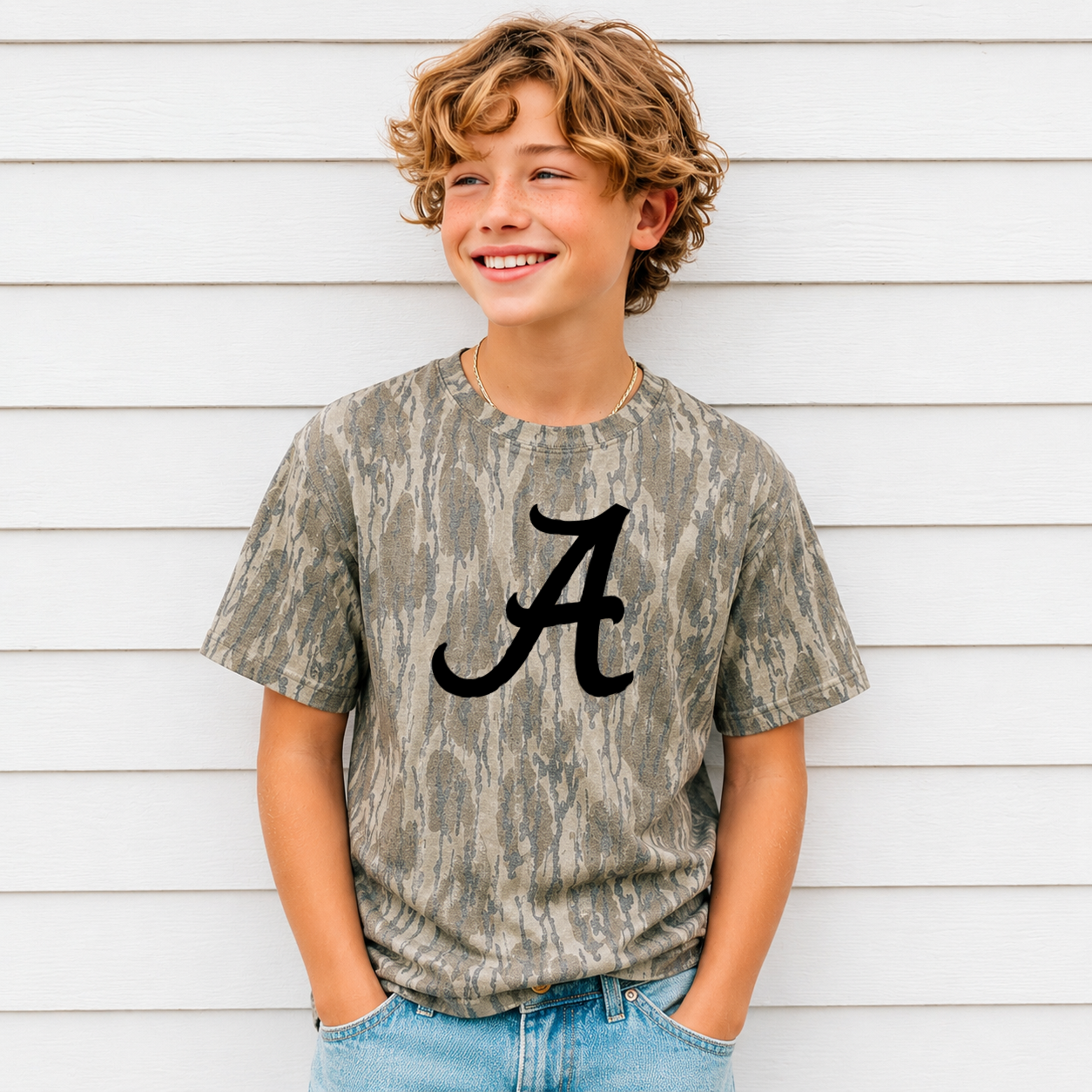 Youth Mossy Oak Bottomland Alabama Tee: Black