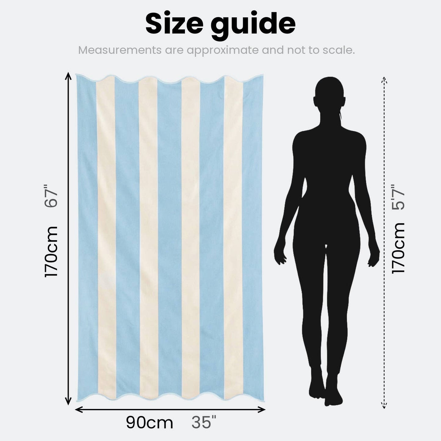 Large Scalloped Striped Beach Towel 90 x 170cm - 100% Cotton: Burnt Orange