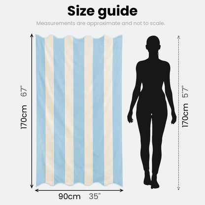 Large Scalloped Striped Beach Towel 90 x 170cm - 100% Cotton: Navy