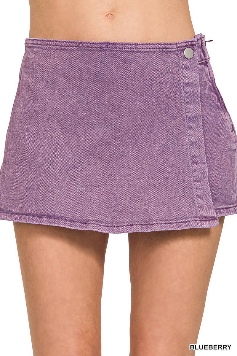 Washed Denim Skort: BLUEBERRY