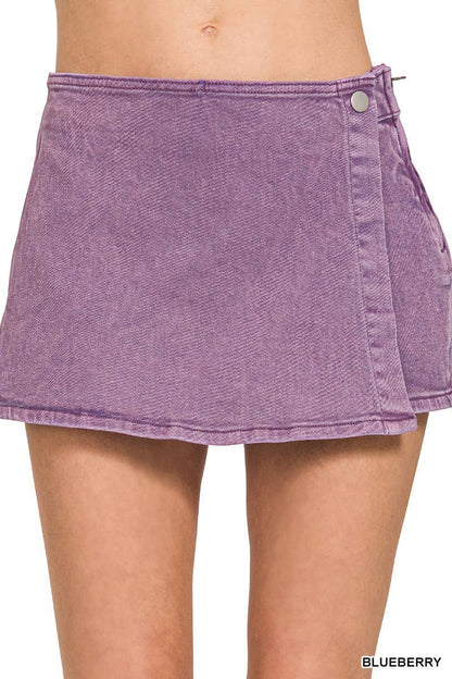 Washed Denim Skort: BLUEBERRY