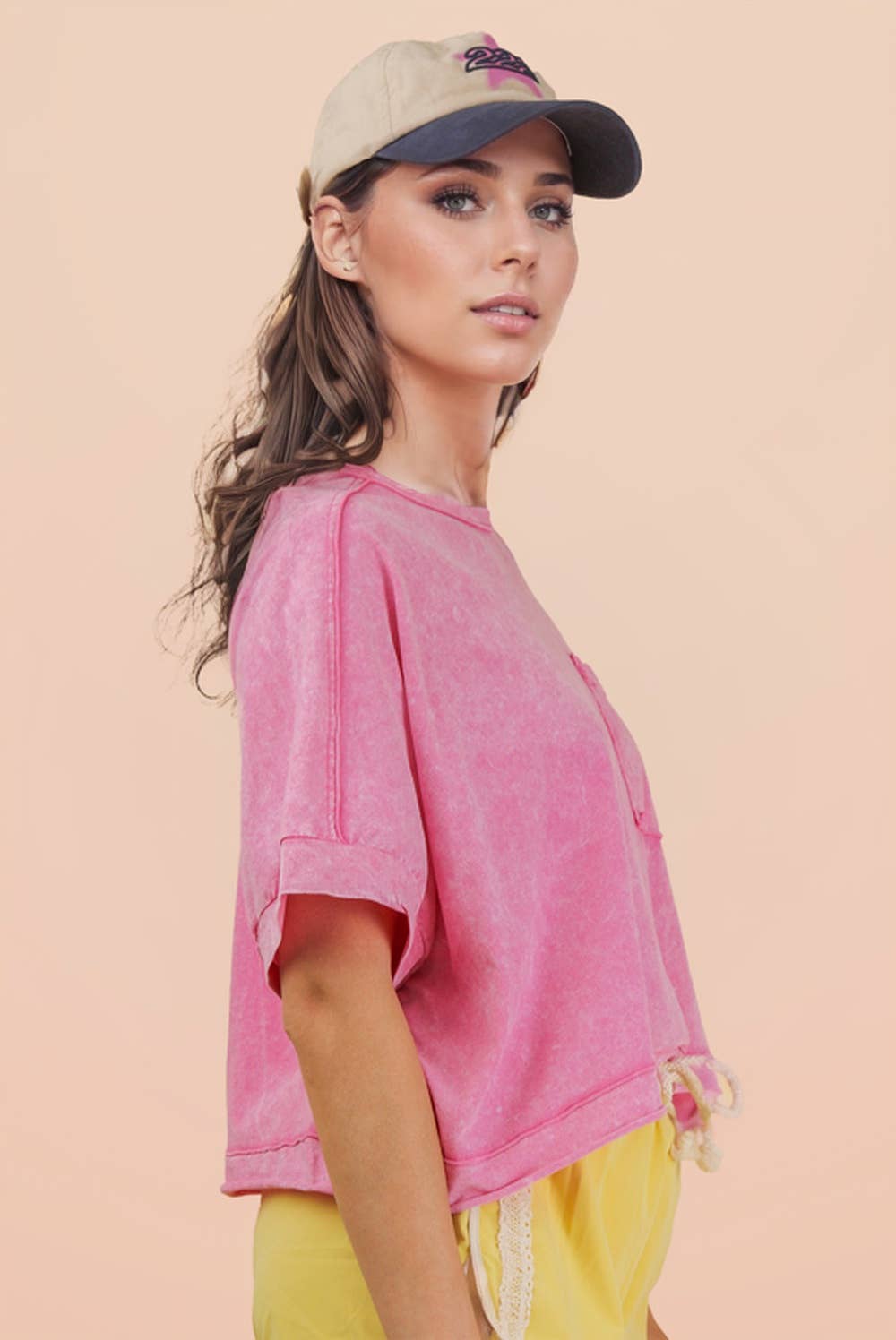 NT11429-Mineral Washed Oversized Crop Comfy Knit Top: BLUE