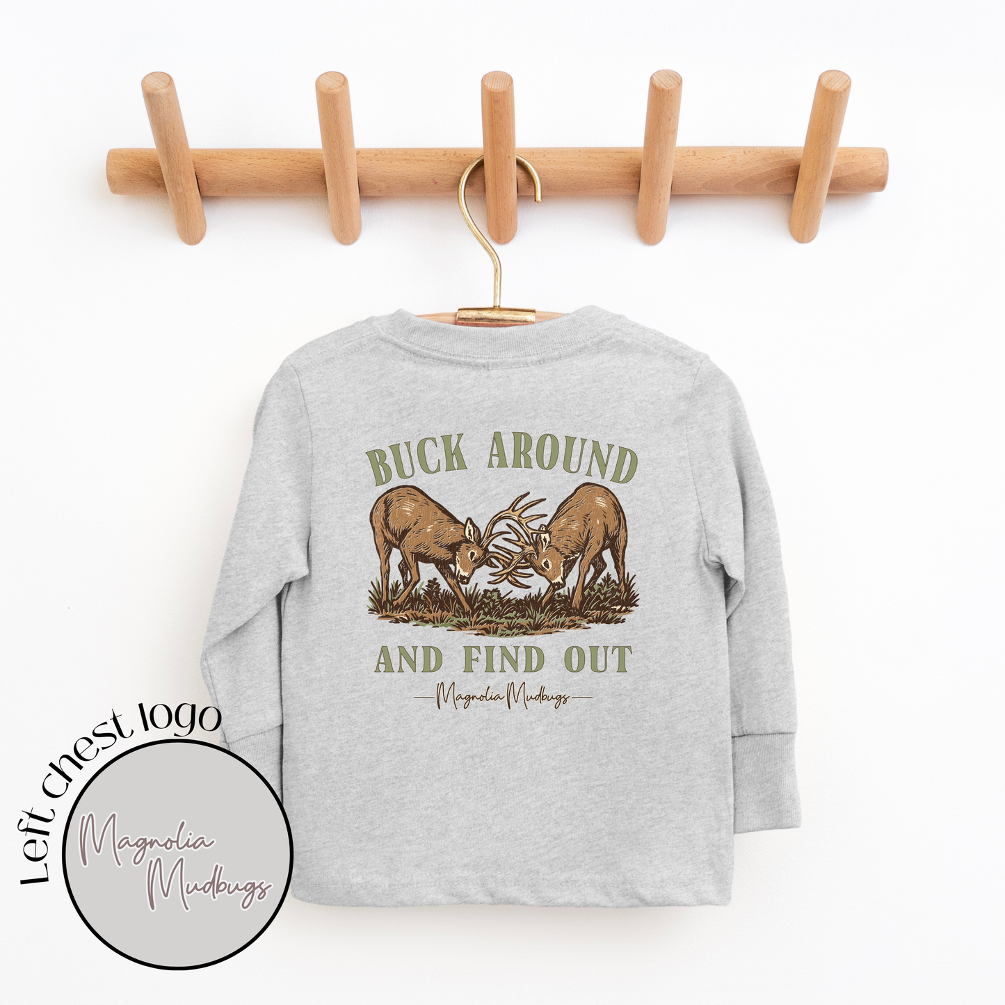 Buck Around Kids T-Shirt | Hunting & Outdoors: LS Heather Gray